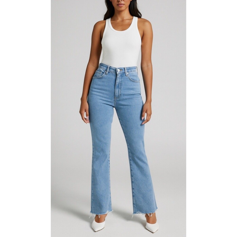 Paige Rory Crop Flare Jeans Raw Hem Light Wash 70s Style Sz 28 KAEDE Preppy